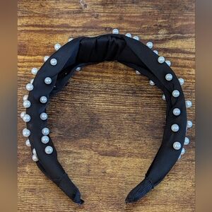 Black Satin & Faux Pearl Headband New!